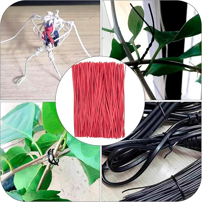 Red Plastic Twist Ties Bulk, 6 Inch Reusable Twist Ties Garden Ties for Plants, 500 Pcs Metallic Twist Ties for Bread Bags, Vines and Wrapping Cords, Christmas Decor