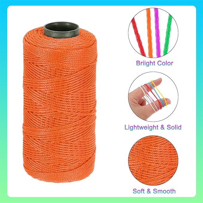 MECCANIXITY Nylon String 3 Strands Twisted Mason Line 1.5mm x 218 Yards Nylon Twine String for DIY Projects, Home Improvement, Gardening, Gift Wrapping, Christmas Party Supplies, Orange