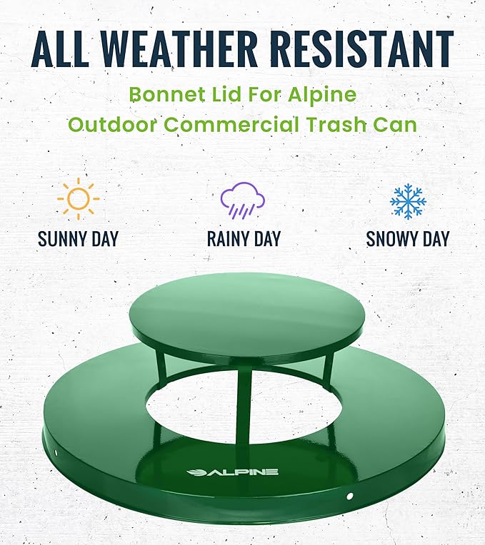 Alpine Industries Outdoor Metal Waste Receptacle Rain Bonnet Lid - Heavy Duty Trash Can - Commercial Trash Receptacle Cover - 38 Gallon Commercial Garbage Can Lid - Green