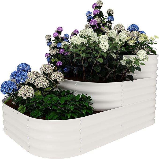 CABIHOME 30.7" Deep Galvanized Steel Raised Garden Bed, Open-Base Expandable Planter Box, Family-Friendly Gardening Kit for Veggies/Flowers, 5x3.5x2.5 Ft, White