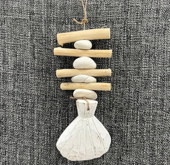 Shell Driftwood Hanging Coastal Decor - Beach Wood Seashell Garland Indoor Outdoor Patio Garden Gift 15"