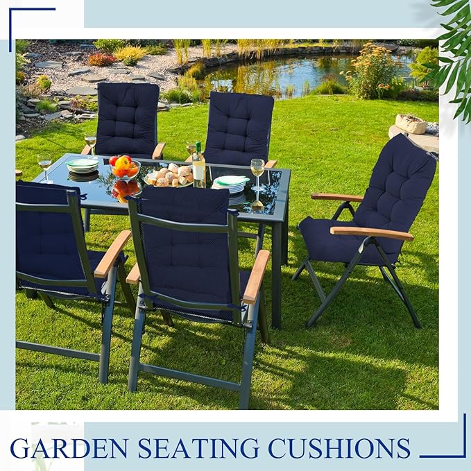 Juexica 4 Sets Outdoor Patio Chair Cushions Seat High Back Tufted Pillow Replacement Rocking Chair Cushions Pads for Patio Summer Seasonal Indoor Home Office (Navy Blue)