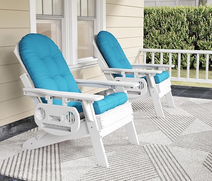 Adirondack Chair Cushion, Thickened Patio Chair Cushions with Ties, Waterproof and UV-Protected Rocking Chair Cushion for Indoor and Outdoor, Lake Blue.