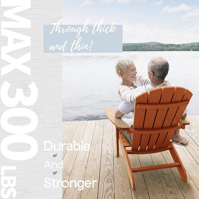 YEFU Adirondack Chairs Set of 2 Plastic Weather Resistant, Outdoor Chairs 5 Steps Easy Installation, Like Real Wood, Widely Used in Outdoor, Patio, Fire Pit, Deck, Outside, Garden Chairs (Tangerine)