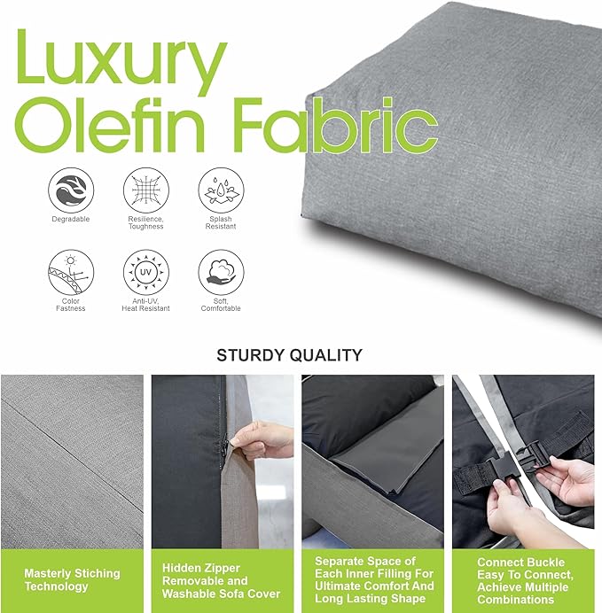 Patio Ottoman, Outdoor Coffee Table Bean Bag Chair, Daybed Sofa Comfy Couch, Modular Patio Sectional Sofa, Water-Resistant Olefin Fabric, High-Density Foam Filled, Comfy Lounge Seat, Dark Gray