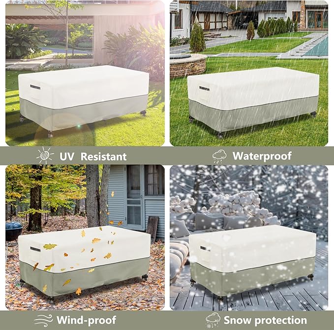 Outdoor Coffee Table Cover,Waterproof Rectangular Patio Small Side Table Cover,48 x 28 x 16 inch,Outdoor Table Covers Waterproof Rectangle,White&Grey-Green.