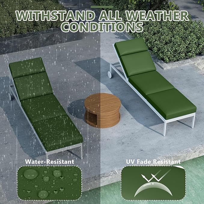 Chaise Lounge Cushions Outdoor, 72 x 21 x 4 Inch Lounge Chair Cushions for Outdoor Furniture - Waterproof Lounge Patio Replacement Cushion, 4In Fade-Resistant ThickPatio Chaise Lounge Cushion