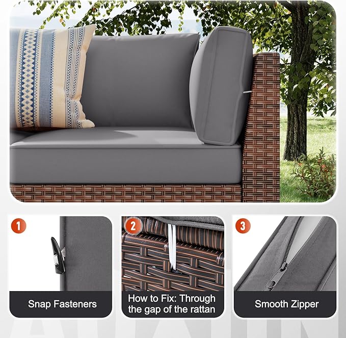 Aoxun Outdoor Replacement Cushions for Patio Furniture, Deep Seat Outdoor Cushions for 6-Seat Wicker Sectional, 14-Piece Water-Repellent Cushion for L-Shape Couch (Dark Grey)
