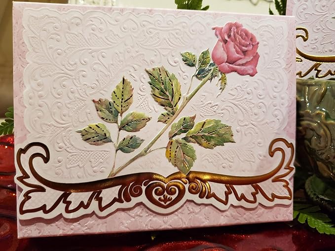 Poster Foundry Red Rose Stem Portfolio Boxed Note Cards by Carol Wilson. 10 embossed 4x5 Die-Cut Notecards and Matching Envelopes in Decorative Gift Box with Magnetic Flap. NCP2229