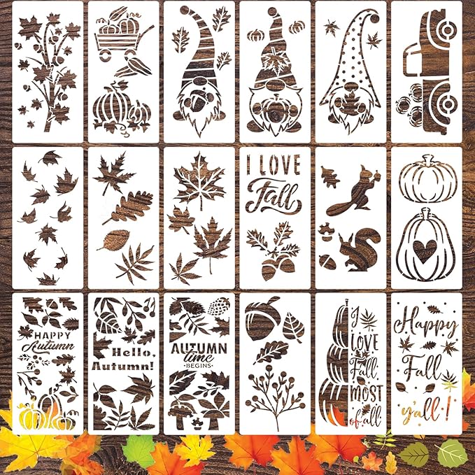 18 Pieces Fall Stencils for Painting on Canvas Reusable Fern Pumpkin Leaf Stencil for Craft Drawing Template Stencil for Wood Wall Paper Furniture DIY Scrapbooks Crafts Home Decor(Autumn)