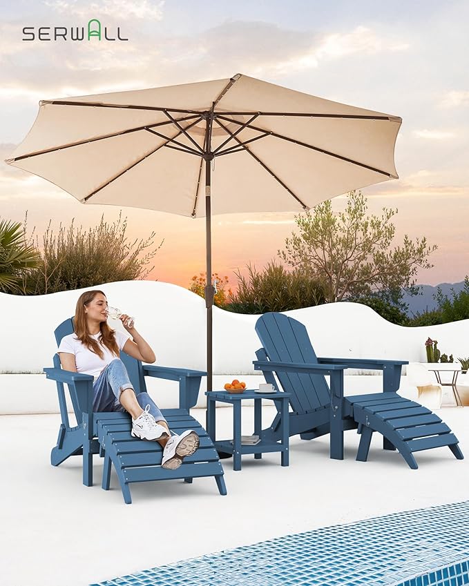 SERWALL Folding Adirondack Chairs Weather Resistant for Outdoor, Patio, Lawn, Garden, Backyard Deck, Fire Pit - Blue
