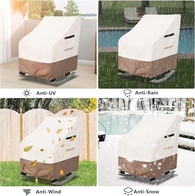 Outdoor Rocking Chair Cover 4 Pack,Heavy Duty Waterproof Patio Rocking Chairs Cover for 27" W x 34" D x 45" H Presidential Rocking Chair,Beige
