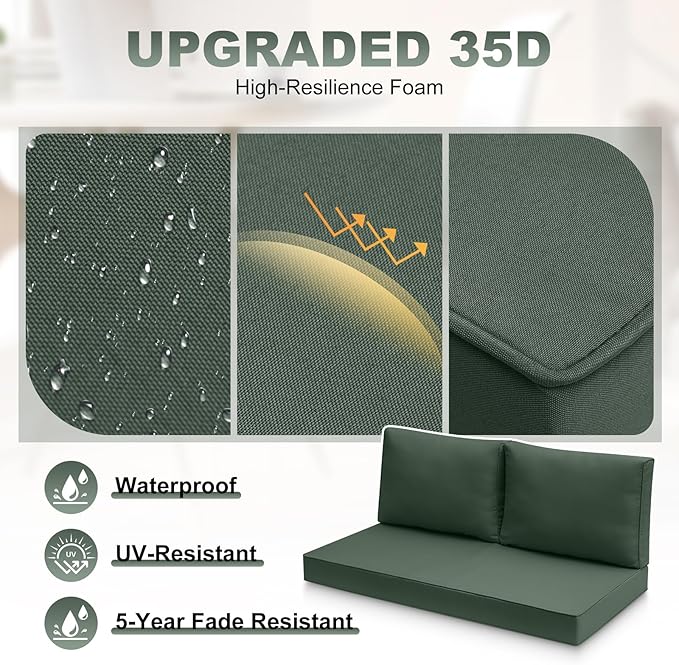 Outdoor Loveseat Cushions, 48 x 24 x 4 Inches Waterproof Fade Resistant Cushion Set for Couch, Bench and Swing