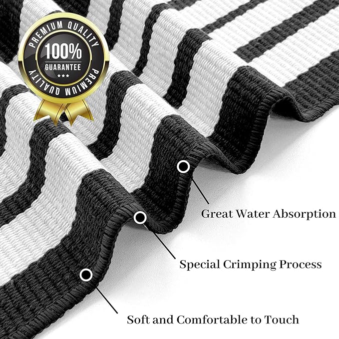 KOZYFLY Black and White Striped Outdoor Rug 3x5 Ft Area Rug Washable Front Porch Rug Front Door Mat Cotton Outdoor Doormats Carpet for Front Door Kitchen Entryway Patio Living Room