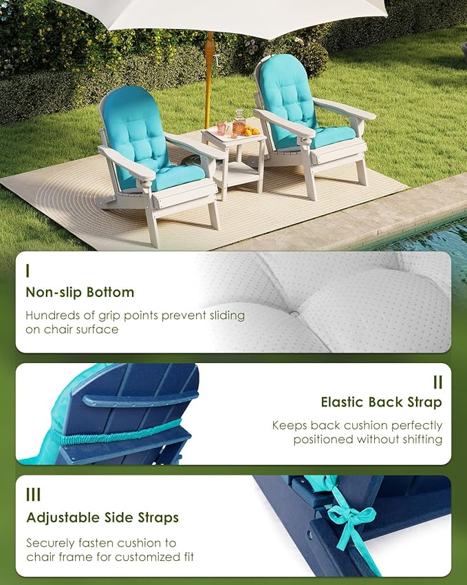 GREENVINES Adirondack-Chair-Cushion | Polyester | Waterproof | Outdoor High Back Rocking Chairs Cushions | Seat with Ties | Non-Slip | Thickened Pad for Patio | 44.5" x 17.3" x 4.1" | Arctic