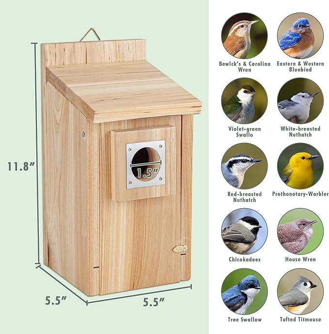 CARTMAN 0.6 Inch Thick Wood Bird Houses with Stainless Steel Guard, Hummingbird House for Outside Clearance Garden Country Cottages 2pk