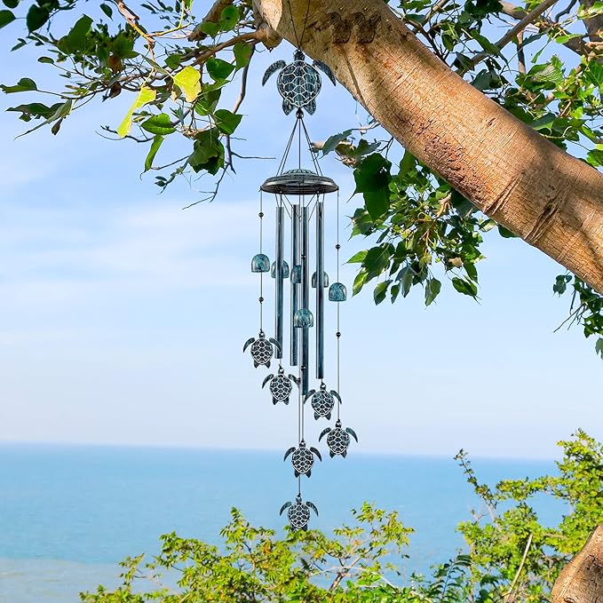 LESES Wind Chimes Sea Turtle Wind Chime for Outside with 4 Aluminum Tubes, Windchimes Outdoors Clearance Home Garden Patio Decor Memorial Wind Chimes for Mom Grandma Unique Birthday Festival Gifts