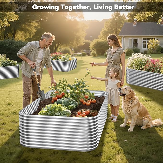 2 Pack Tall 8x4FT Corrugated Galvanized Steel Raised Garden Bed Outdoor, Metal Above Ground Garden Bed for Vegetables and Flowers, Raised Beds for Gardening-8x4x1.5FT