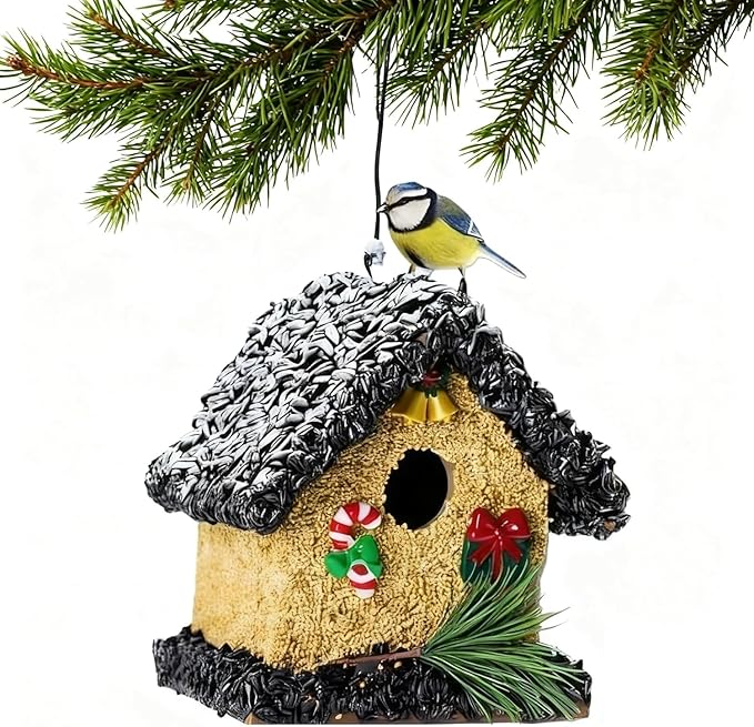 2026 Seeded Birdhouse, Wood Bird House Covered with Wild Birdfood, Water Proof Birdseeds Feeder for Outside Hanging, Birdseeded Bird House for Outdoor