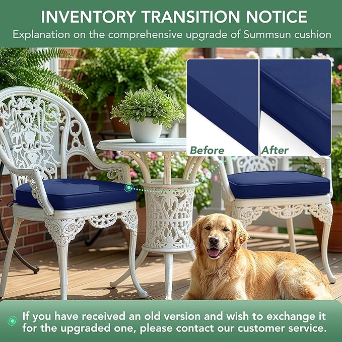 Outdoor Chair Cushions Set of 2: Waterproof & Fade Resistant Patio Furniture Cushions - 19 x 19 x 2 Inch Non Slip Round Corner Seat Cushion Pads with Removable Cover for Garden Yard Lawn, Navy Blue