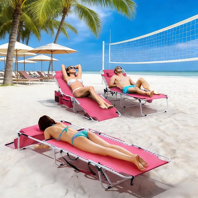 Bonnlo Oversized Folding Tanning Chair with Face Hole & Carrying Bag,Beach Lounge Chair Outdoor for Adults, Portable Sunbathing Recliner,Laying Out Chairs for Tanning Lounger Outside,Supports 265 lbs