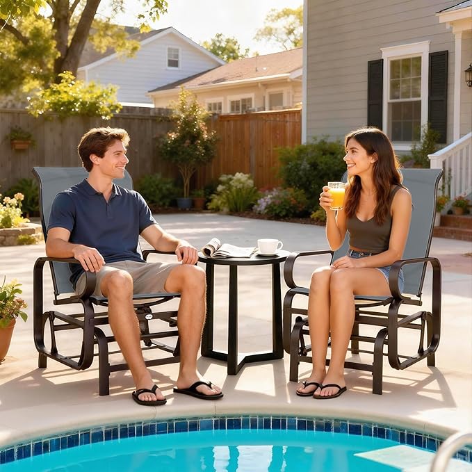 Outsunny Outdoor Glider Chair Set of 2, Gliders for Outside Patio with Smooth Rocking Mechanism and Lightweight Construction for Backyard, Gray