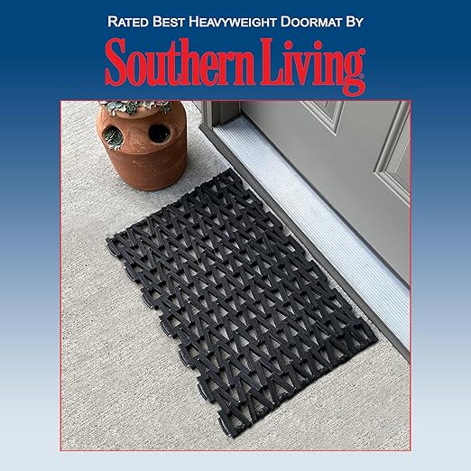 Durite Outdoor Door Mat, Recycled Tire-Link Welcome Rubber Patio or Entrance Front Door Mat, 17" x 25", Heavy Duty, Long Lasting, Durable, Sturdy, Easy to Clean, Herringbone Weave, Black