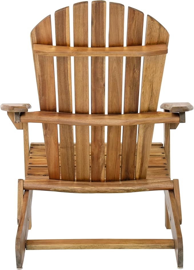 Merax Folding Adjustable Acacia Wood Adirondack Chairs, Water Proof Outdoor Wooden Fire Pit Lounge Reclining Chair for Yard, Garden, Patio, Natural Stained