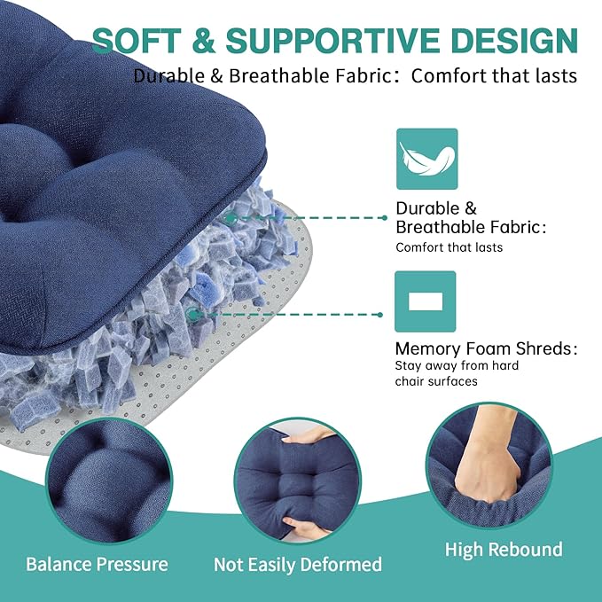 BETU Chair Cushions for Dining Chairs Set of 4,3.5" Thick Outdoor Indoor Chair Pads with Ties,Non Slip Backing and Covers, Seat Cushion for Kitchen Dining,Bar,Patio Furniture,16"X16"X3.5",Navy Blue