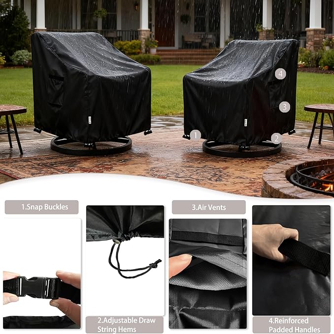 Patio Chair Covers Waterproof Patio Furniture Covers,30W x 34D x 38 H Inches Outdoor Swivel Chair Cover 2 Pack -Black