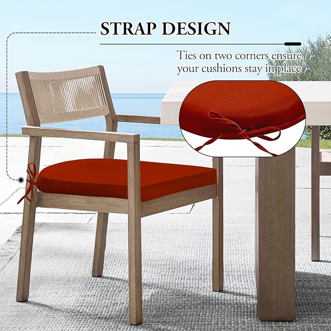 Wellsin Outdoor Chair Cushions for Patio Furniture - Patio Chair Cushions Set of 2 - Water Resistant Round Corner Outdoor Seat Cushions 17"X16"X2", Brick Red