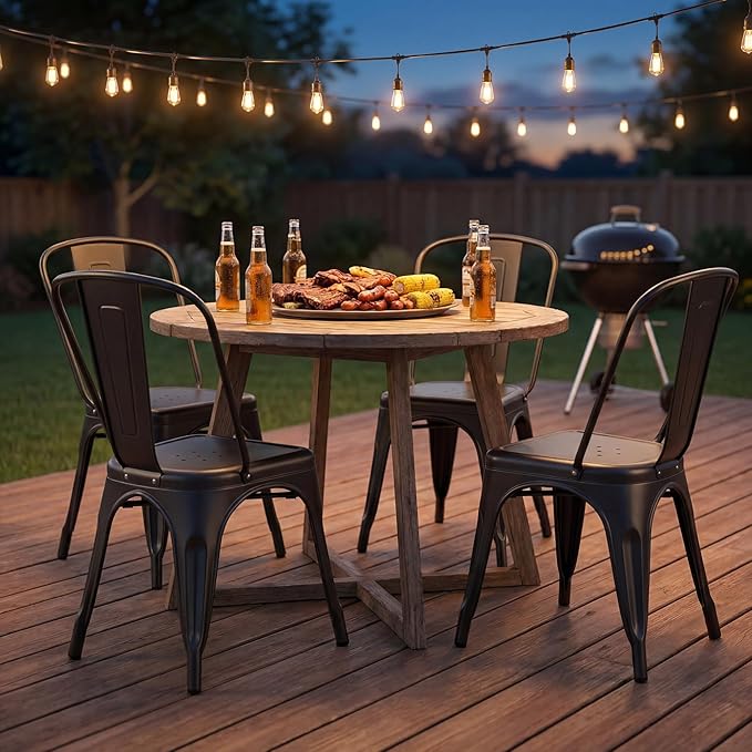 Furmax Metal Dining Chair Indoor-Outdoor Use Stackable Classic Trattoria Chair Chic Dining Bistro Cafe Side Metal Chairs Set of 4 (Black)