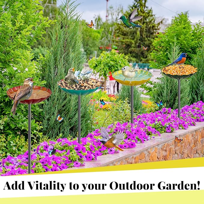 Metal Flower Bird Bath for Outside, Small Hummingbird Bath Bowl Detachable Birdfeeder Bowl Garden Decor for Outdoor Yard Lawn (4PCS-Flowers)