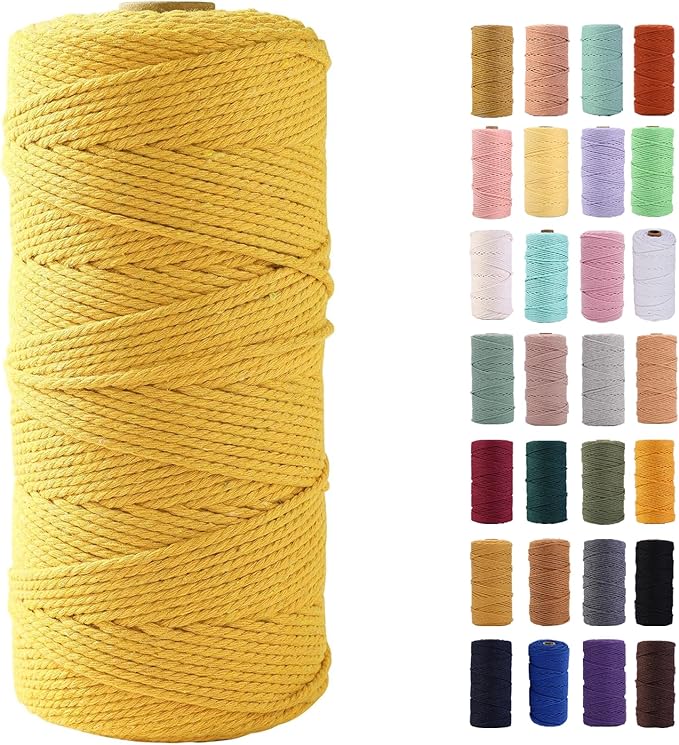 Yellow Macrame Cord 2mm x 220Yards,Colored Cotton Rope Colorful Cotton Cord Soft Craft Cord Twine for Wall Hanging Plant Hangers Crafts Decorative Projects