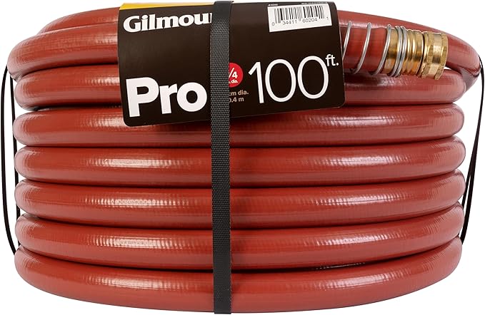 Gilmour Pro Commercial 3/4" x 100' Heavy Duty Water Hose, Durable and Kink Resistant 100 ft Garden Hose