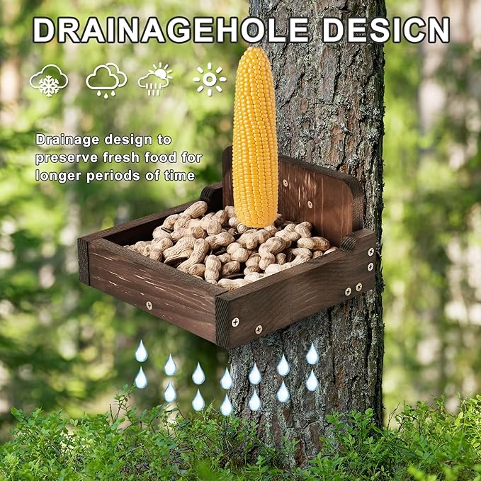 Durable Squirrel Feeder Outside, Squirrel Feeders for Outdoors, Chipmunk Feeder for Patio, Lawn, Garden, Squirrel Food for Backyard Squirrels Holds Corn Cobs, Peanut (Dark Brown, Small)