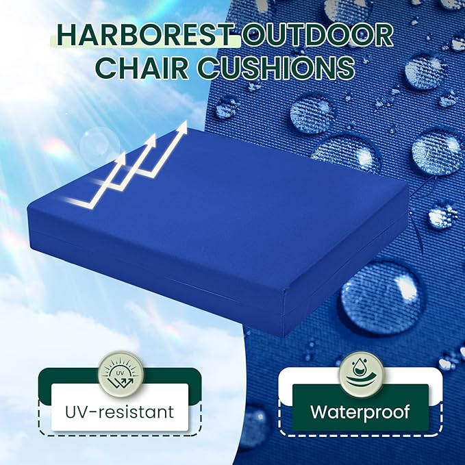 HARBOREST Outdoor Chair Cushions Set of 4, Water Resistant Patio Chair Cushions with Ties, Square Corner Outdoor Seat Cushions for Patio Furniture, 18.5"x16"x3", Royal Blue