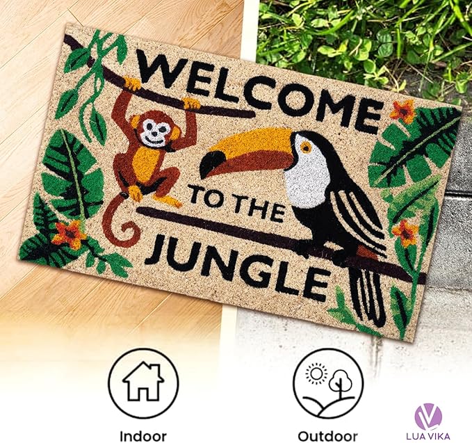 Coir Door mats Outdoor - Welcome to The Jungle - Welcome mats for Front Door - Coir Doormat Outdoor Entrance - 16''x27.5''
