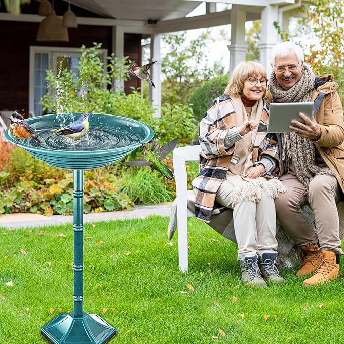 Bird Bath for Outside with Pedestal, Vintage Freestanding Garden Metal Birdbaths & Birdfeeder, Birdbaths Bowl Bird Baths for Outdoors Yard Garden Lawn Decor (Green)