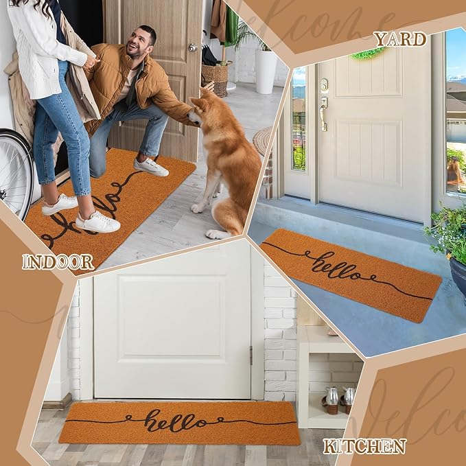 Long Doormat 48''x16'' Front Door Mat for Entrance Inside Outdoor Large Decorative Door Rug Welcome Mat for Outside Home Entry(Hello,Yellow)