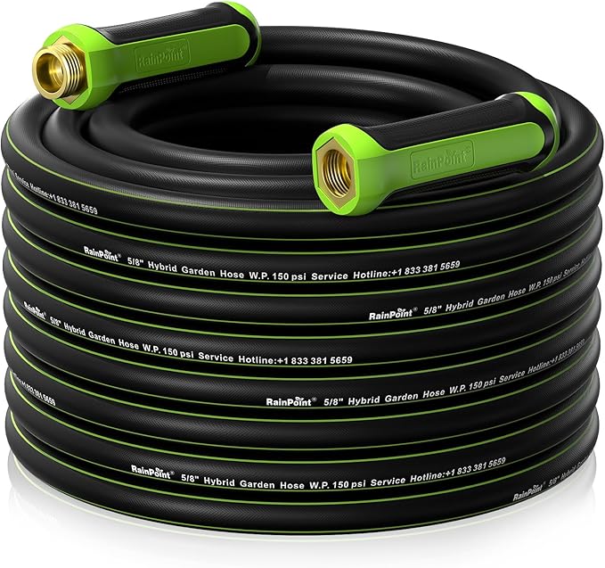RAINPOINT Garden Hose 75ft x 5/8", Water Hose Heavy Duty, Flexible, Lightweight Durable Hybrid Hose with Swivel Handle for Yard, Car Wash, Pets, No Kink, Male to Female Fittings