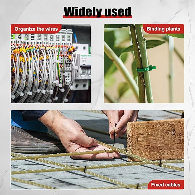 APIELE Cable Zip Ties 600 Pack WHITE Assorted Sizes 4 6 8 10 12 inch Multi-Purpose Self-Locking Nylon Cable UV Resistant Wire Ties for Indoor & Outdoor Home Office Garden Workshop