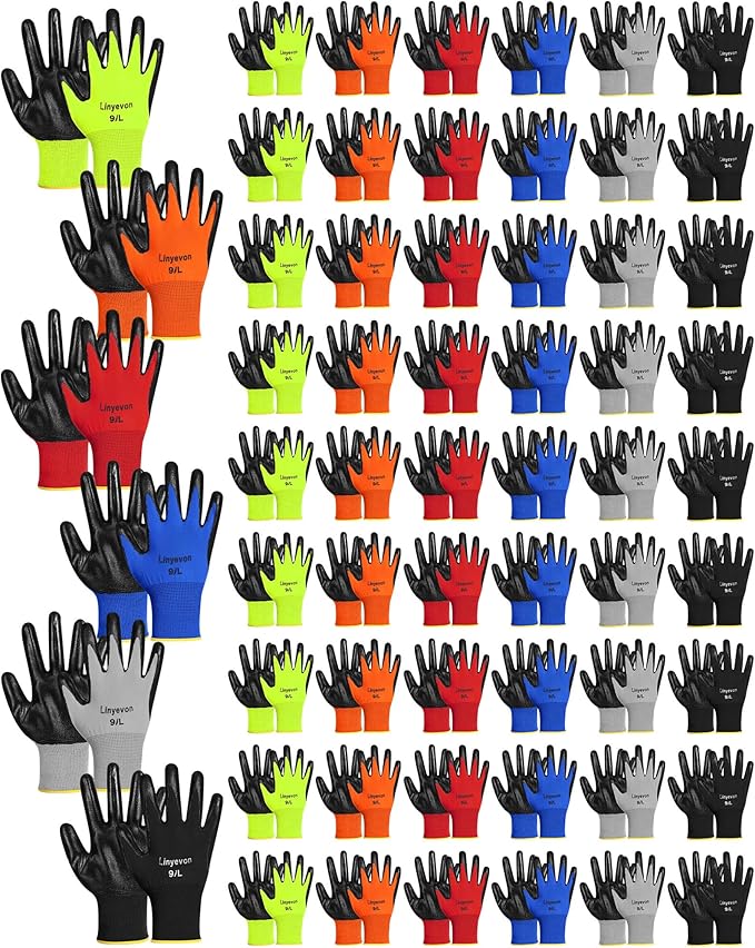 Maxcheck Pairs PU Coated Work Gloves Bulk, Reusable Rubber Safety Gloves for Men Women Work Warehouse, Mechanic, Woodworking
