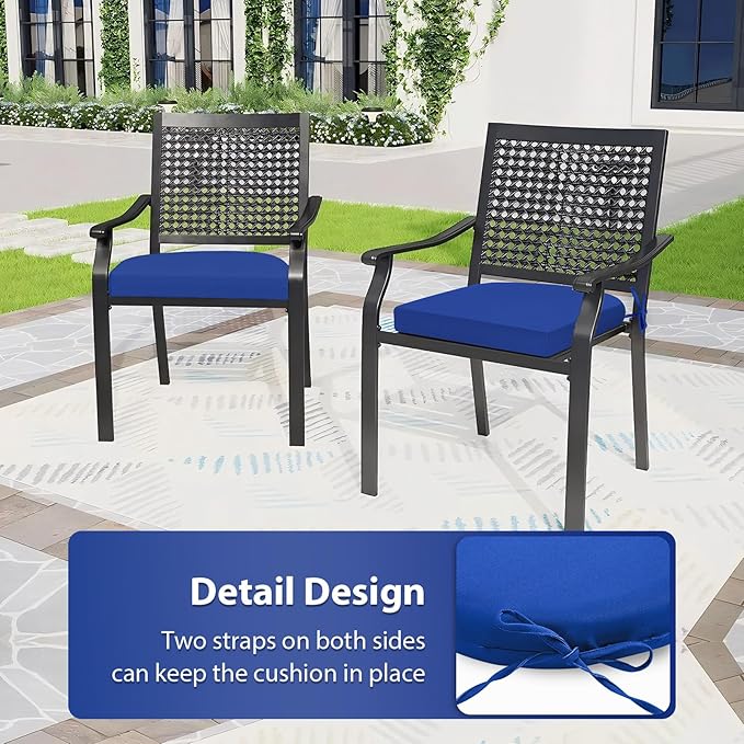 Outdoor Chair Cushions Set of 4, 17 x 16 Inch Patio Chair Cushions for Outdoor Furniture, Water Resistant, Non-Slip Ties(Royal Blue)