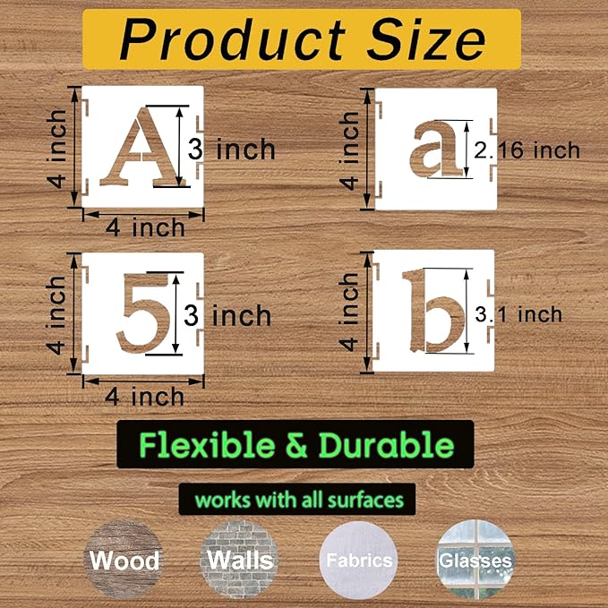 3 Inch Alphabet Letter Stencils, 65 Pcs Reusable Plastic Letter Number Symbol Interlocking Drawing Template Kit for Painting on Wood, Wall, Fabric, Rock, Signage, Door Porch