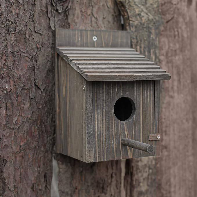 Weatherproof Bird House, Wooden Bird Houses for Outside with Pole, Durable Birdhouse for Finch, Bluebird, Cardinals, Hanging Birdhouse Garden Country Cottages