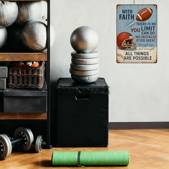 Football Party Decorations With Faith Football Metal Sign – Vintage Christian Sports Wall Art for Locker Room, Bedroom, or Gym – Motivational Football Gift for Athletes, Coaches, and Football Fans (FOOTBALL)