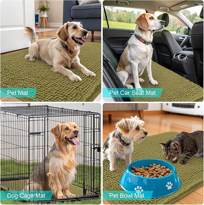 OLANLY Dog Door Mat for Muddy Paws 36x24, Absorbs Moisture and Dirt, Absorbent Non-Slip Washable Doormat, Quick Dry Chenille Mud Mat, Entry Indoor Entryway Carpet for Inside Floor, Willow Green