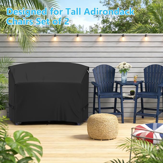 STARTWO Adirondack Chair Cover,Outdoor Waterproof Cover for Tall Adirondack Chair Set of 2 with Table,Black Waterproof Oxford for All-Season Protection(81"Wx30''Dx49''H)