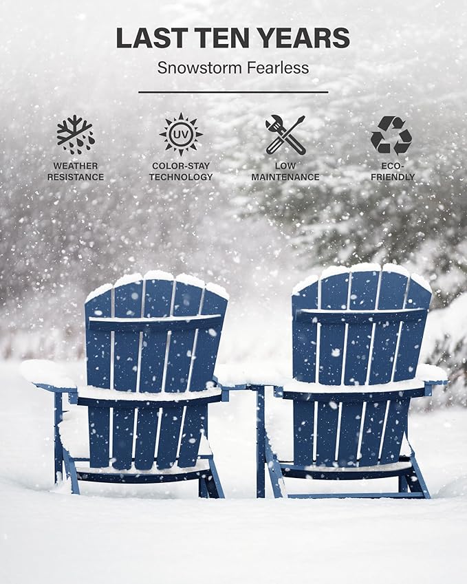 YEFU Adirondack Chairs Set of 6: Outdoor Chair HIPS Plastic Adirondack Chairs - Patio Chairs with Wood Texture - Lawn Fire Pit Deck Porch Garden Chairs for Adults (Navy Blue)
